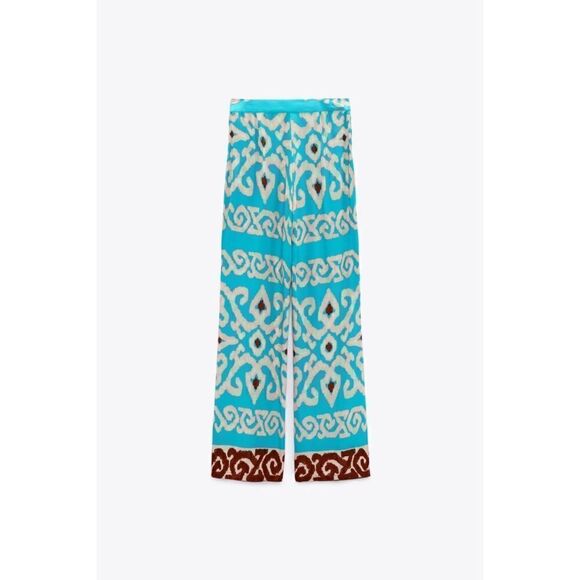 NWT Zara High Waisted Straight Leg Flexible Full Length Printed Trousers, XS - Picture 8 of 15